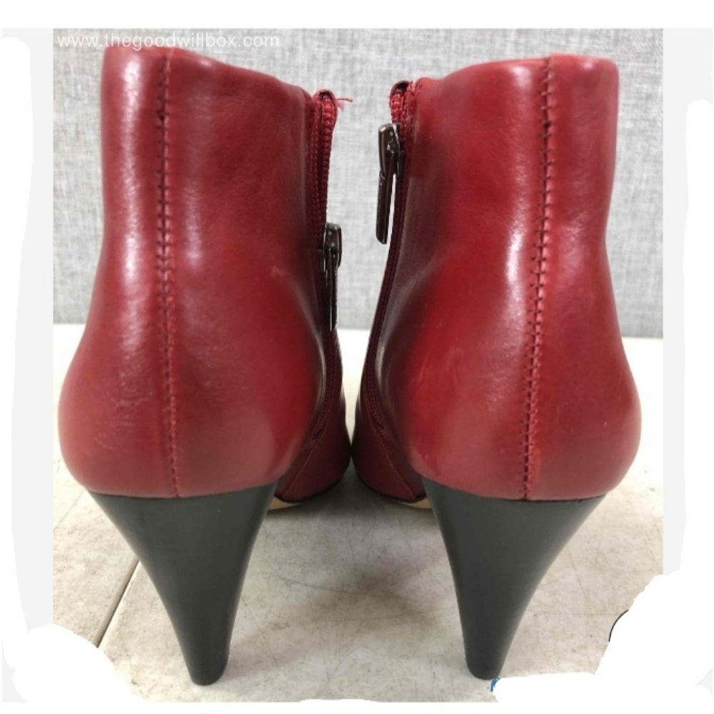 Vince Camuto Women Red Leather Side Zip Cone Heel Ankle Booties